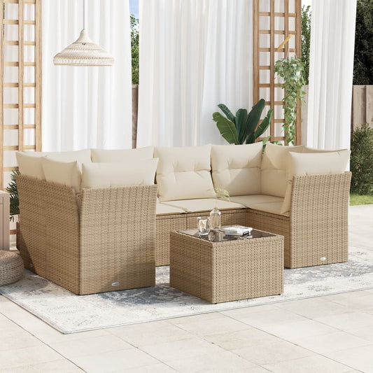 vidaXL Set sofás de jardín 7 piezas y cojines ratán sintético beige