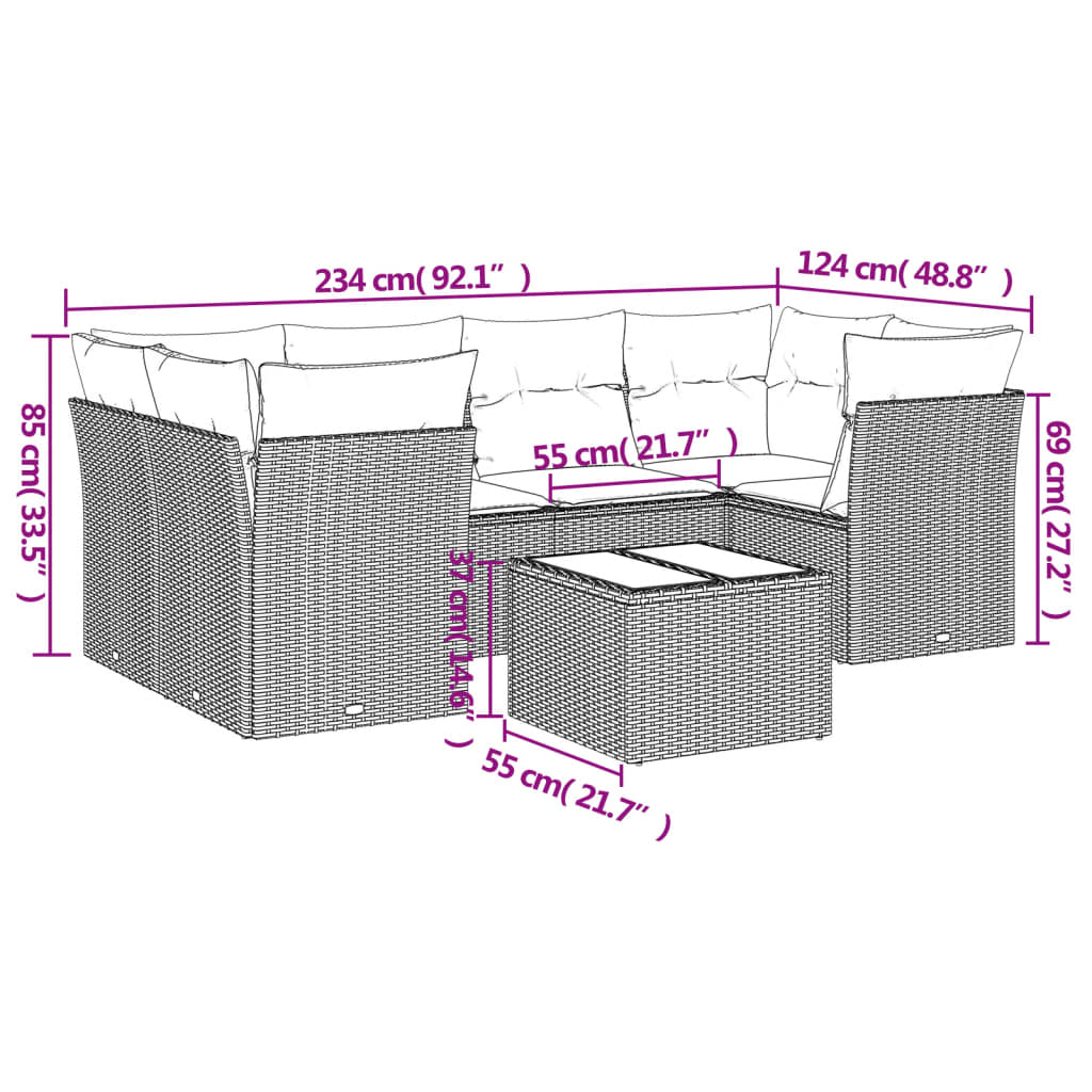 vidaXL Set sofás de jardín 7 piezas y cojines ratán sintético beige