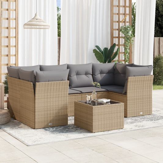 vidaXL Set sofás de jardín 7 piezas y cojines ratán sintético beige