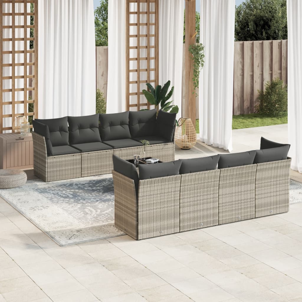 vidaXL Set muebles jardín 9 pzas y cojines ratán sintético gris claro