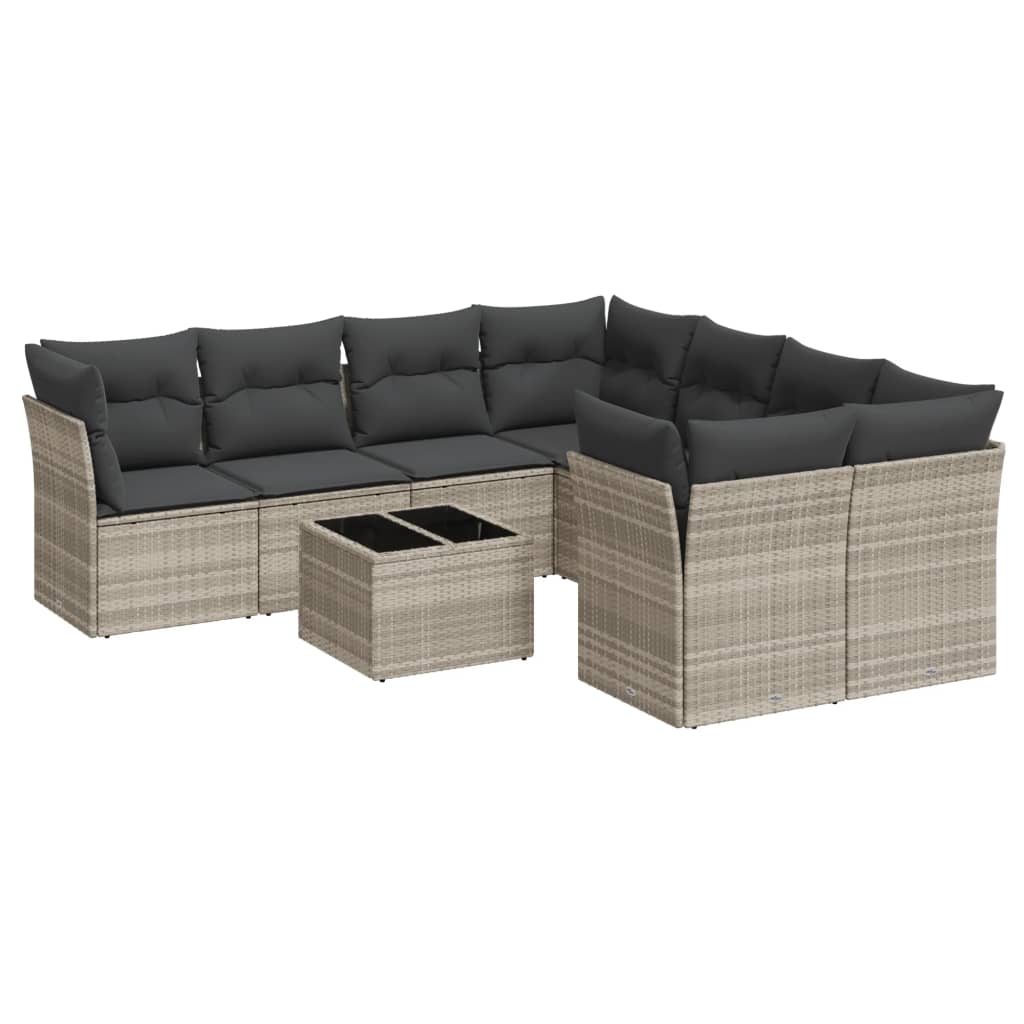 vidaXL Set muebles jardín 9 pzas y cojines ratán sintético gris claro