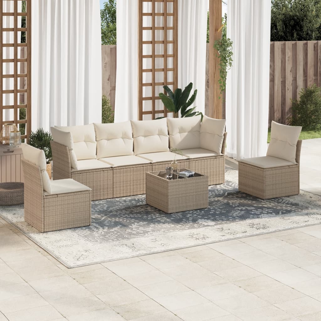 vidaXL Set sofás de jardín 7 piezas y cojines ratán sintético beige