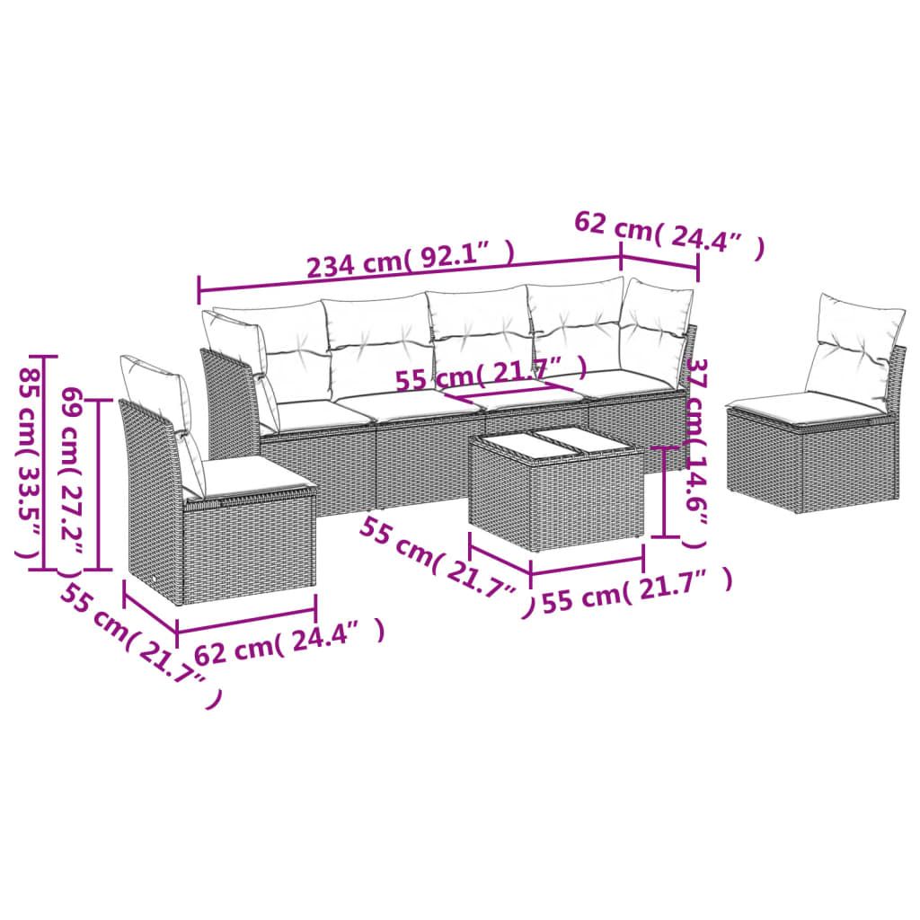 vidaXL Set sofás de jardín 7 piezas y cojines ratán sintético beige