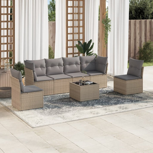 vidaXL Set sofás de jardín 7 piezas y cojines ratán sintético beige