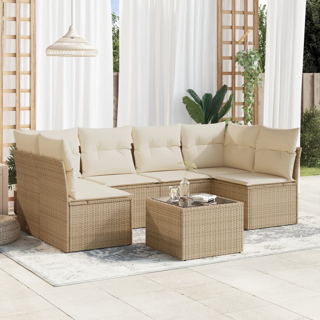 vidaXL Set sofás de jardín 7 piezas y cojines ratán sintético beige