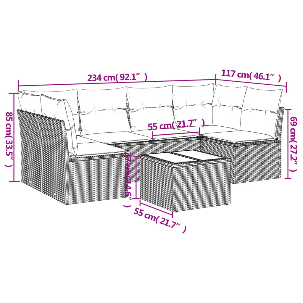 vidaXL Set sofás de jardín 7 piezas y cojines ratán sintético beige