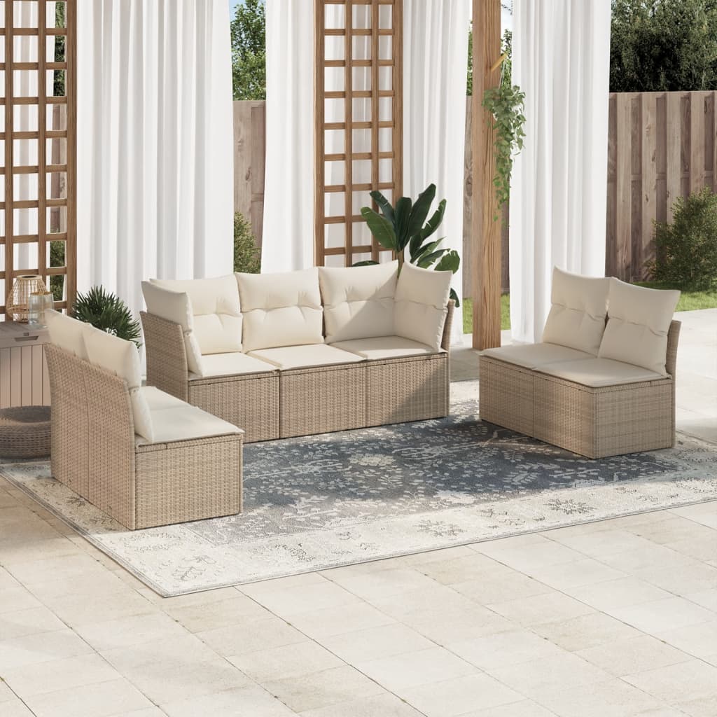 vidaXL Set sofás de jardín 7 piezas y cojines ratán sintético beige