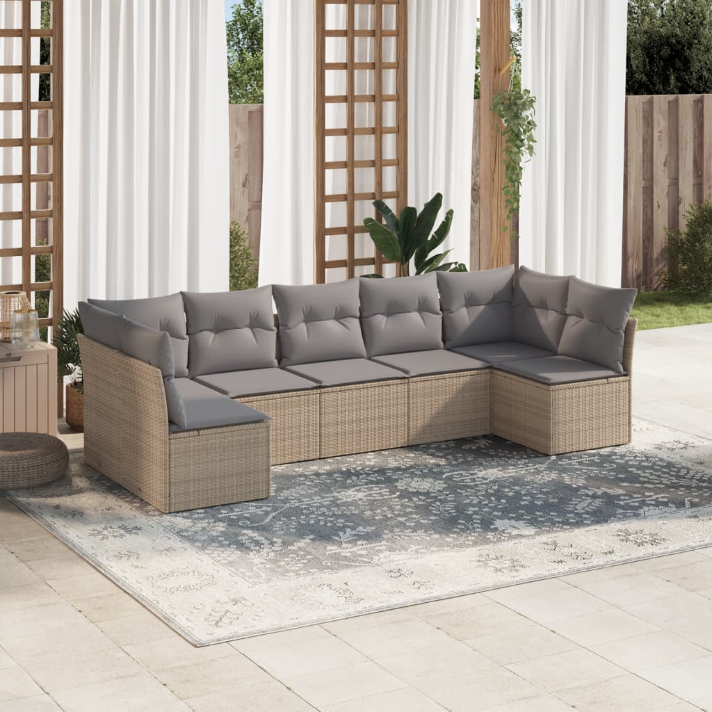 vidaXL Set sofás de jardín 7 piezas y cojines ratán sintético beige