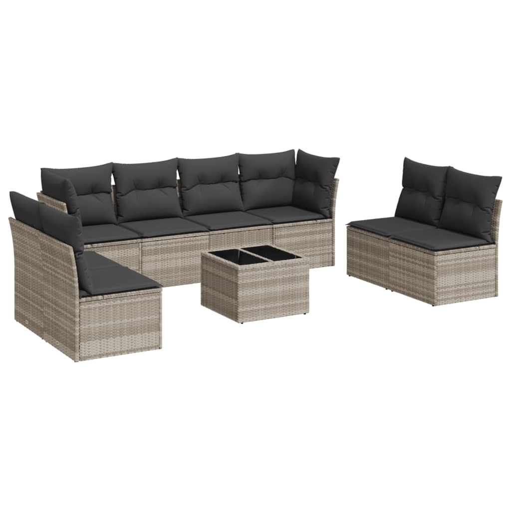 vidaXL Set muebles jardín 9 pzas y cojines ratán sintético gris claro