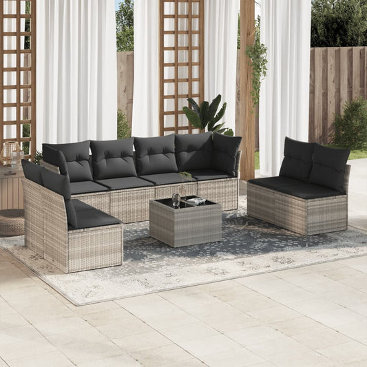 vidaXL Set muebles jardín 9 pzas y cojines ratán sintético gris claro