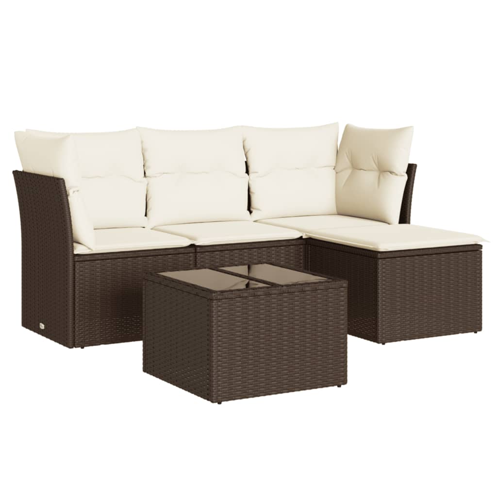 vidaXL Set comedor de jardín 5 piezas y cojines ratán sintético marrón