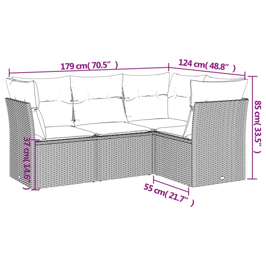 vidaXL Set de sofás de jardín 4 pzas y cojines ratán sintético gris