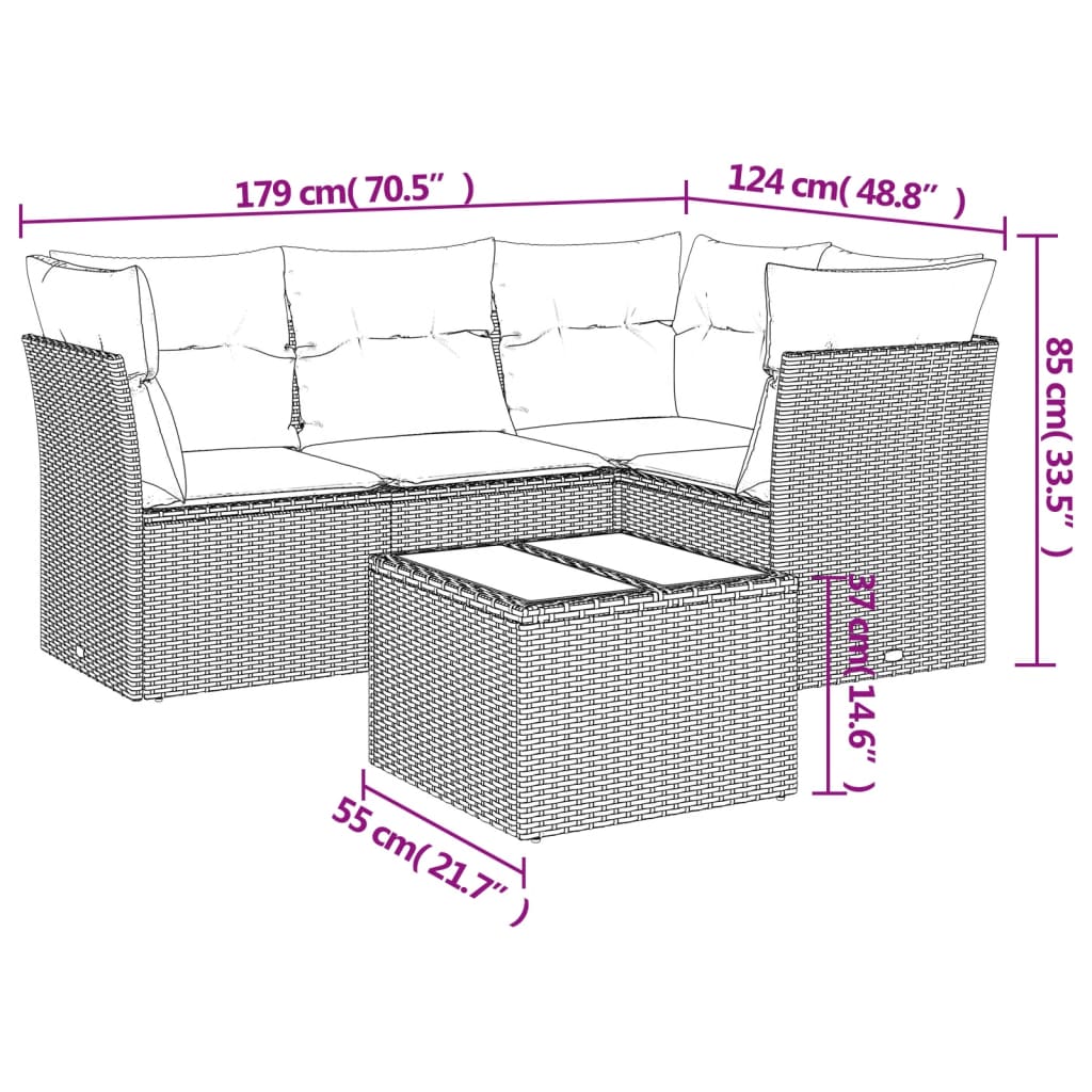 vidaXL Set comedor de jardín 5 piezas y cojines ratán sintético marrón