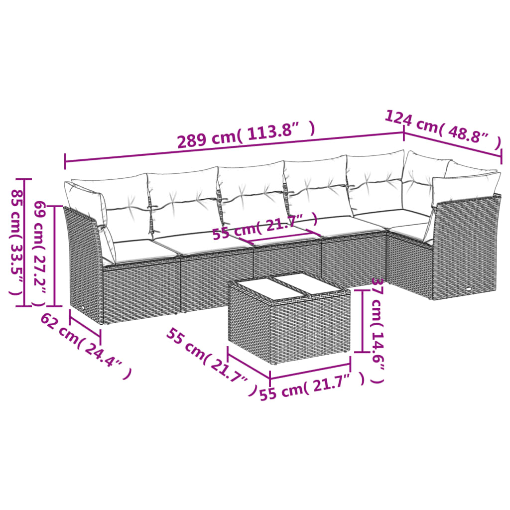 vidaXL Set sofás de jardín 7 piezas y cojines ratán sintético beige