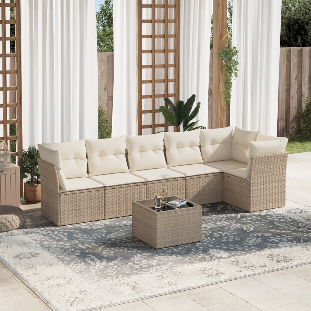 vidaXL Set sofás de jardín 7 piezas y cojines ratán sintético beige