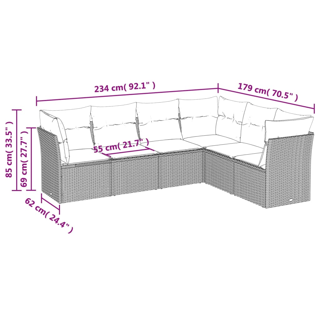 vidaXL Set de sofás de jardín 6 piezas y cojines ratán sintético negro