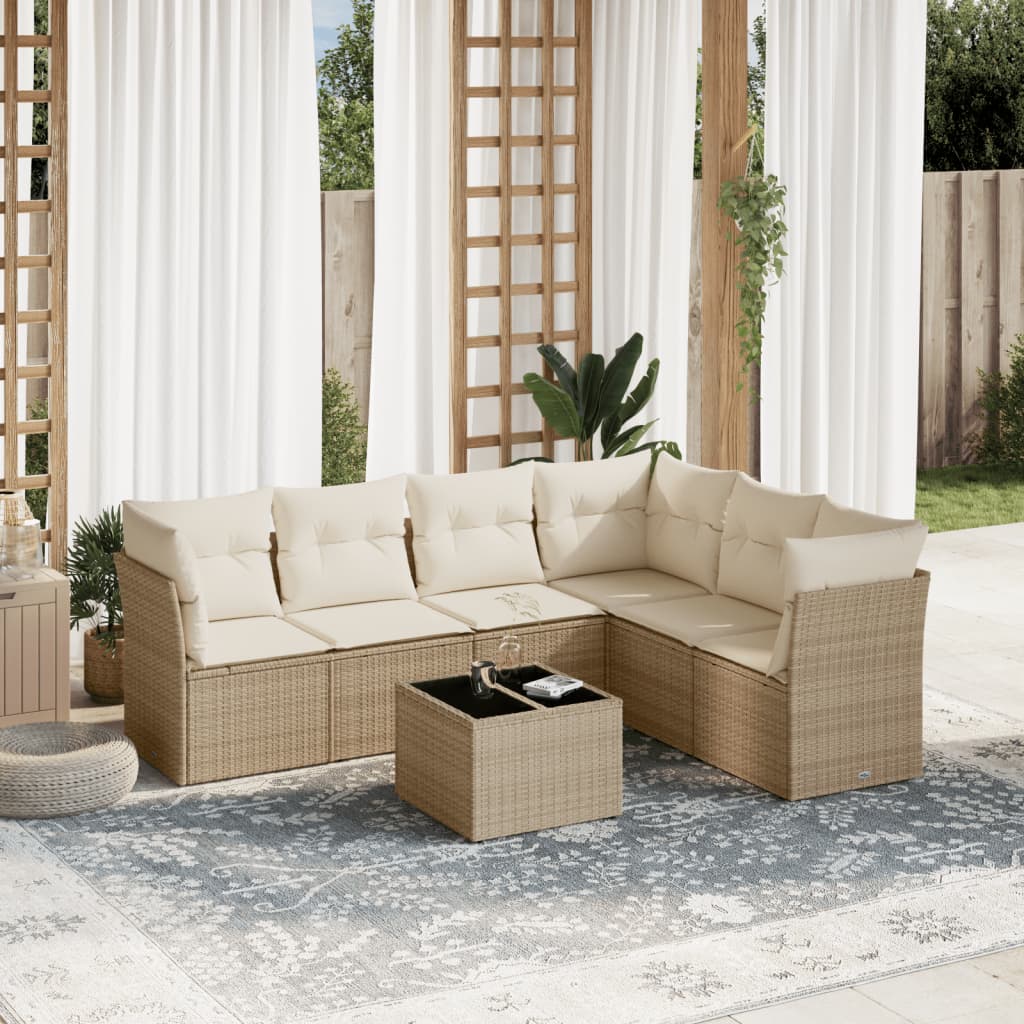 vidaXL Set sofás de jardín 7 piezas y cojines ratán sintético beige