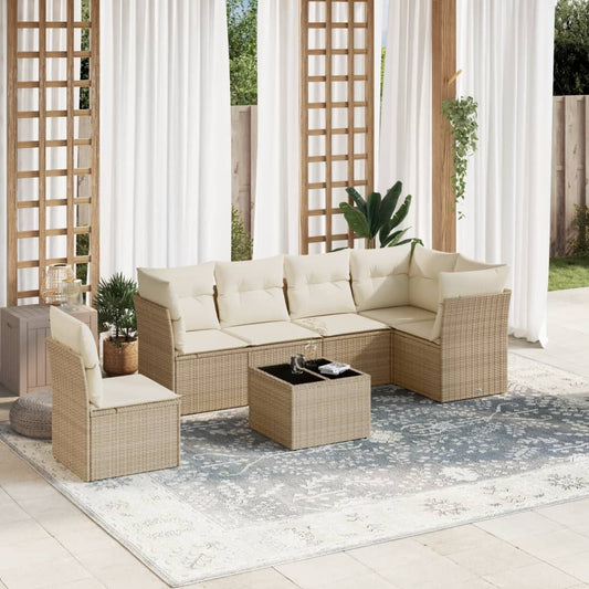 vidaXL Set sofás de jardín 7 piezas y cojines ratán sintético beige