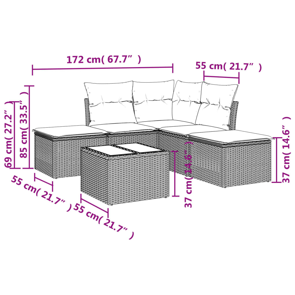 vidaXL Set sofás de jardín 6 piezas y cojines ratán sintético marrón