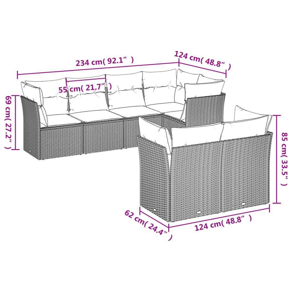 vidaXL Set sofás de jardín 7 piezas y cojines ratán sintético beige