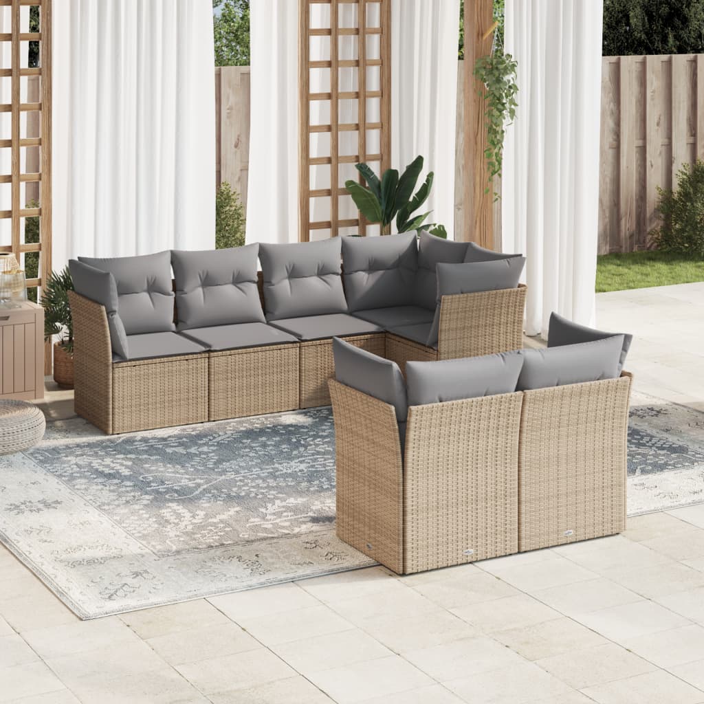 vidaXL Set sofás de jardín 7 piezas y cojines ratán sintético beige