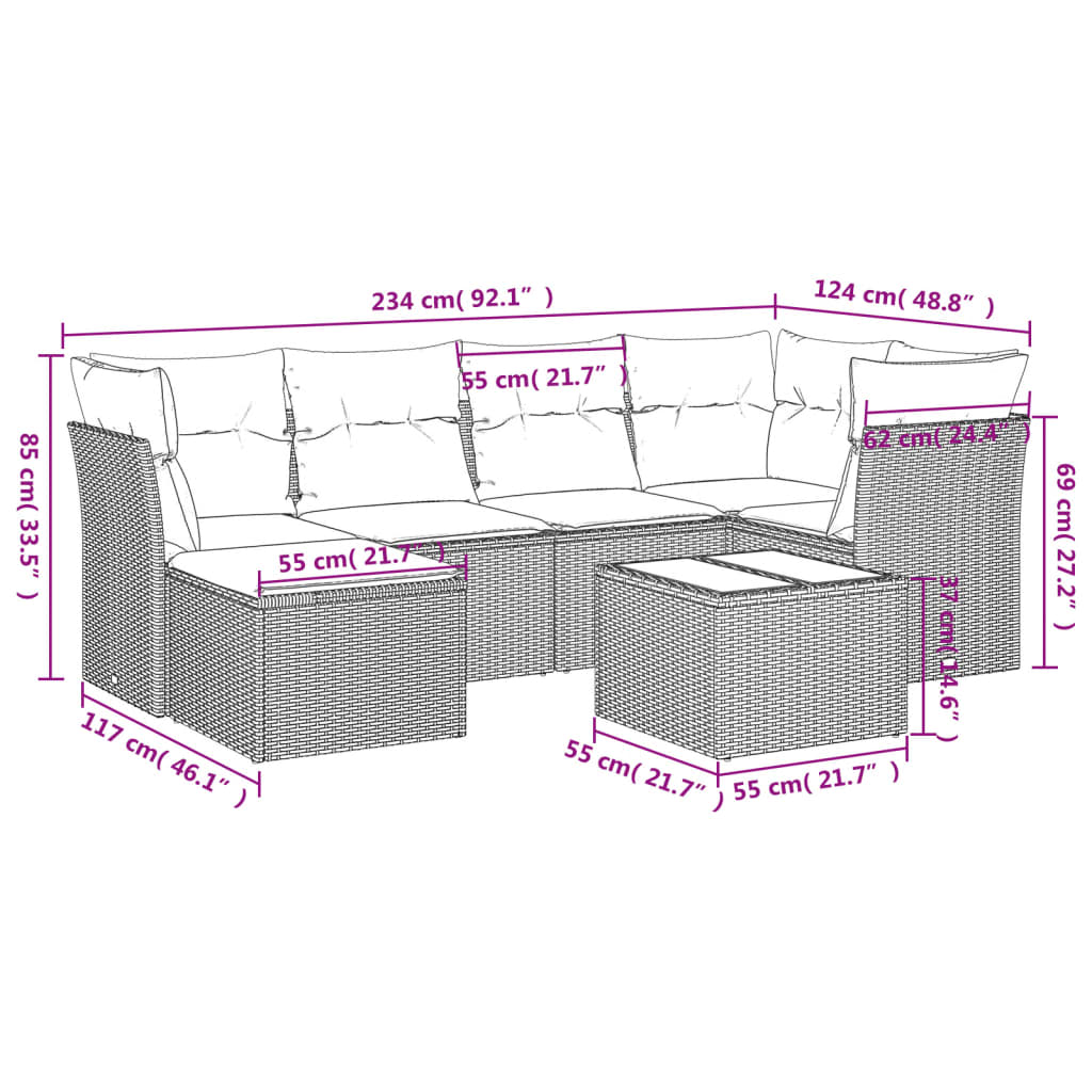 vidaXL Set sofás de jardín 7 piezas y cojines ratán sintético beige