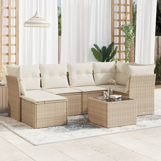 vidaXL Set sofás de jardín 7 piezas y cojines ratán sintético beige