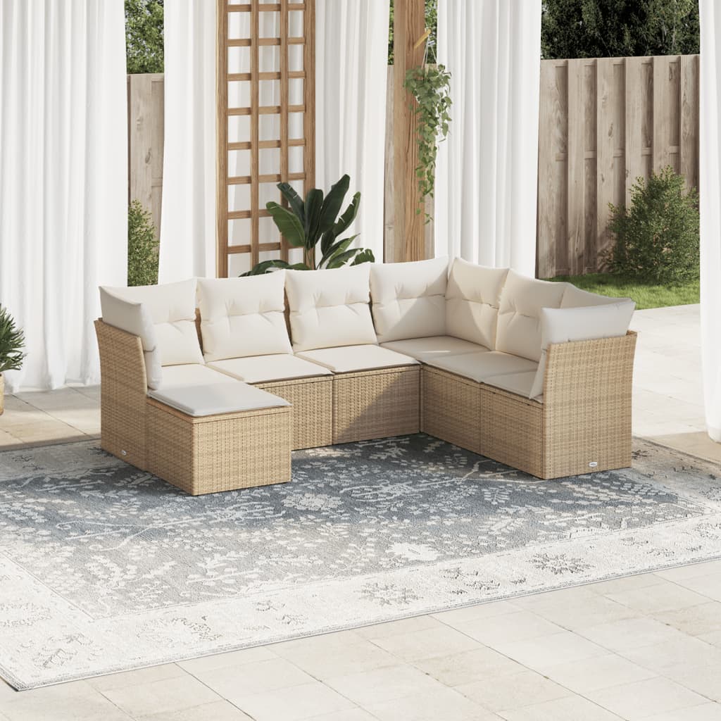 vidaXL Set sofás de jardín 7 piezas y cojines ratán sintético beige