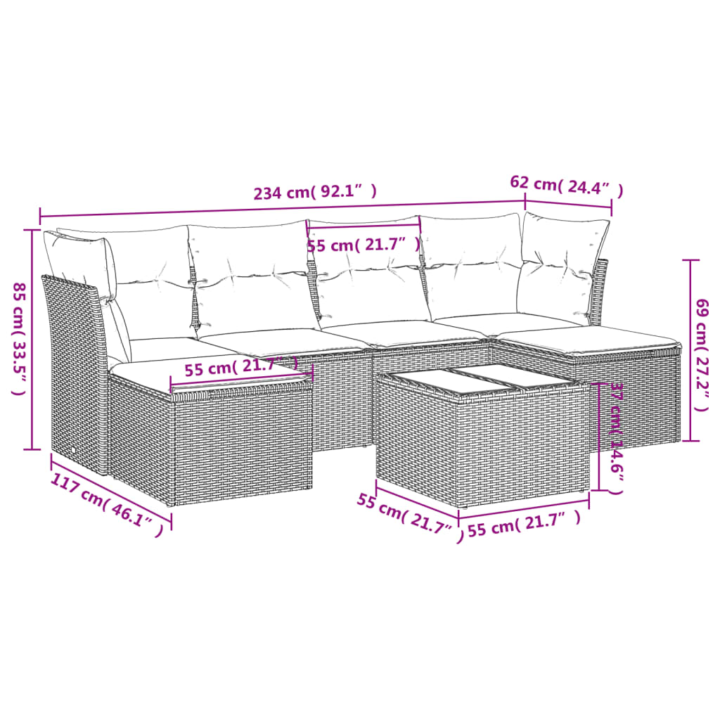 vidaXL Set sofás de jardín 7 piezas y cojines ratán sintético beige