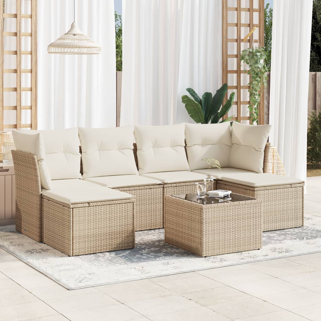 vidaXL Set sofás de jardín 7 piezas y cojines ratán sintético beige