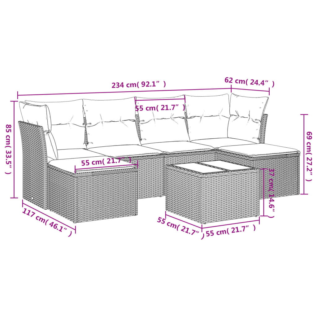 vidaXL Set sofás de jardín 7 piezas y cojines ratán sintético beige