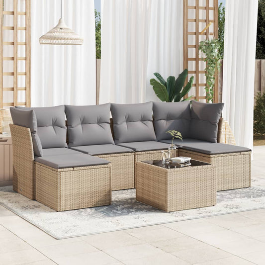 vidaXL Set sofás de jardín 7 piezas y cojines ratán sintético beige