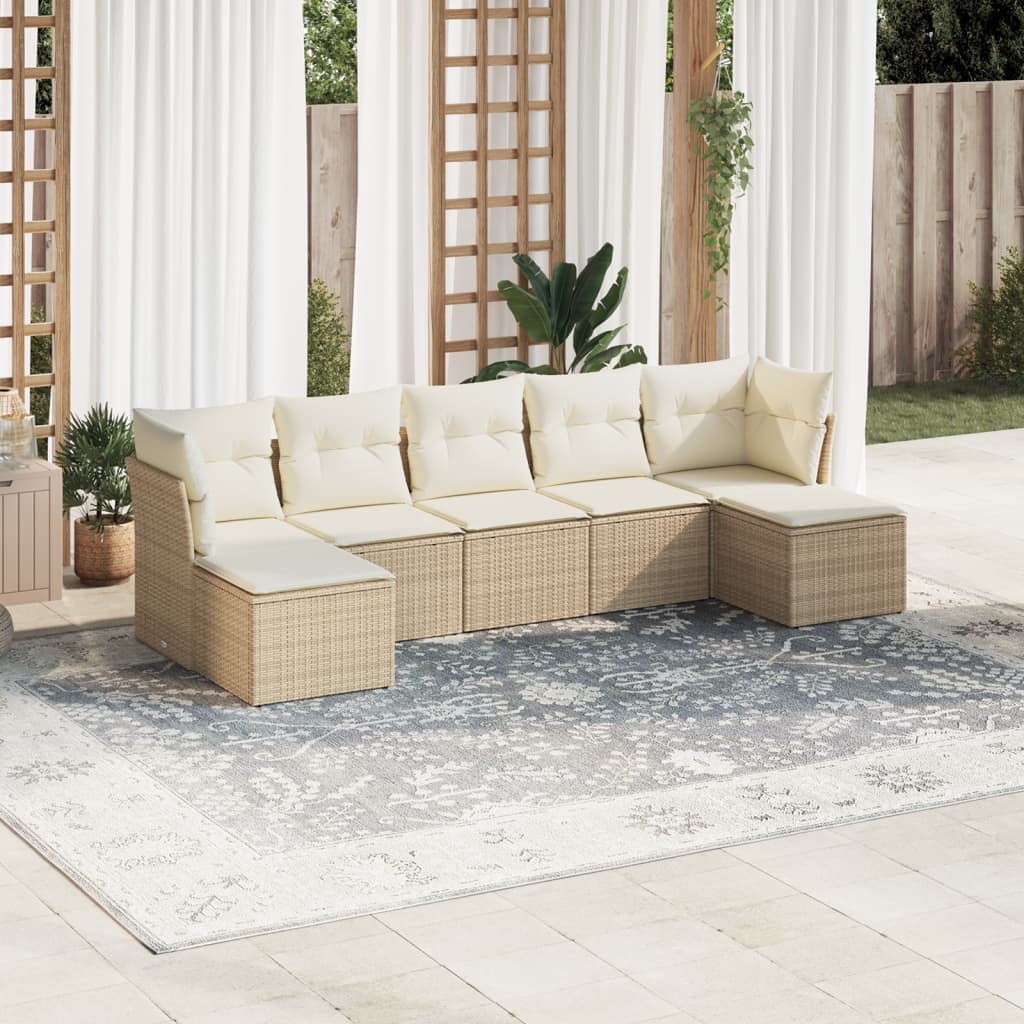 vidaXL Set sofás de jardín 7 piezas y cojines ratán sintético beige