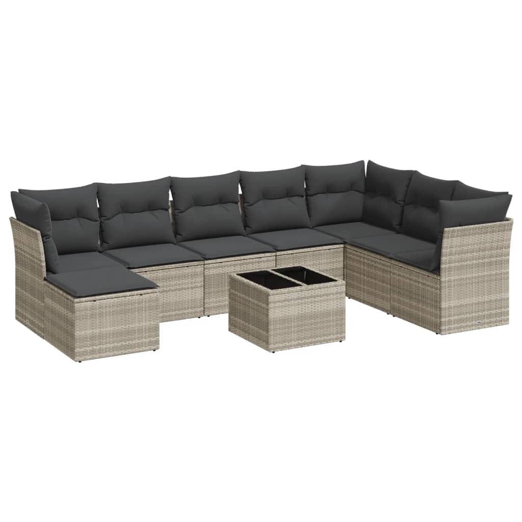 vidaXL Set muebles jardín 9 pzas y cojines ratán sintético gris claro