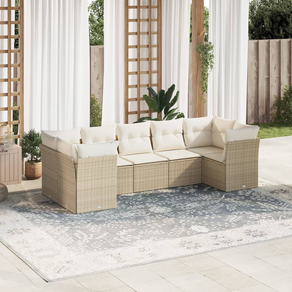 vidaXL Set sofás de jardín 7 piezas y cojines ratán sintético beige