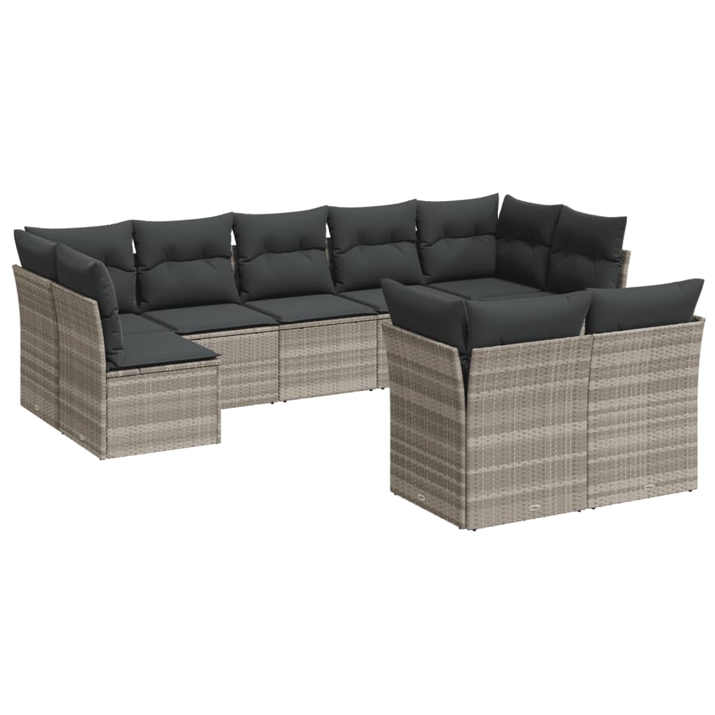 vidaXL Set muebles jardín 9 pzas y cojines ratán sintético gris claro