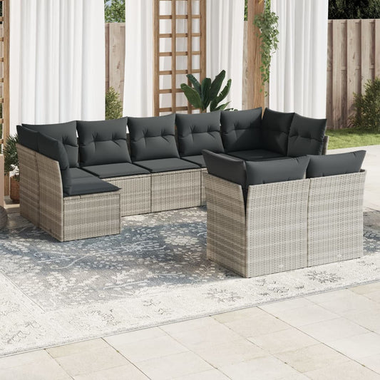 vidaXL Set muebles jardín 9 pzas y cojines ratán sintético gris claro