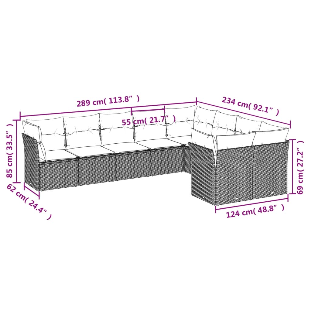 vidaXL Set de sofás de jardín 8 piezas y cojines ratán sintético negro