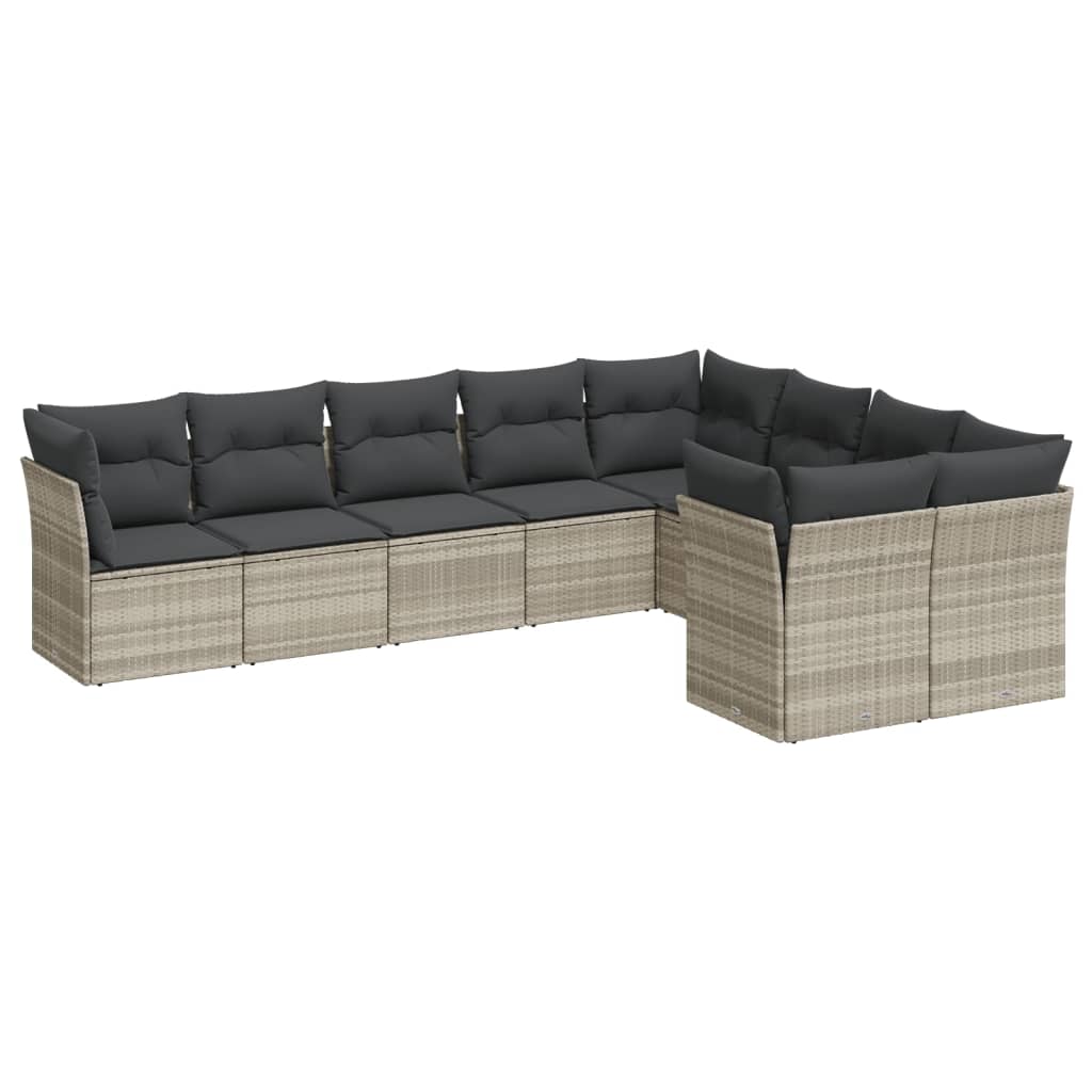 vidaXL Set muebles jardín 9 pzas y cojines ratán sintético gris claro