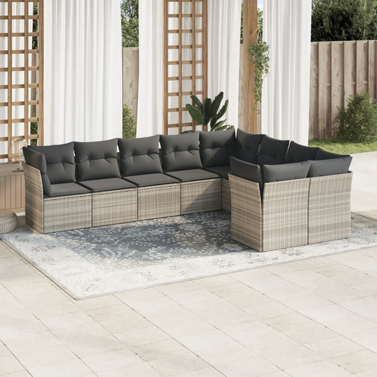 vidaXL Set muebles jardín 9 pzas y cojines ratán sintético gris claro