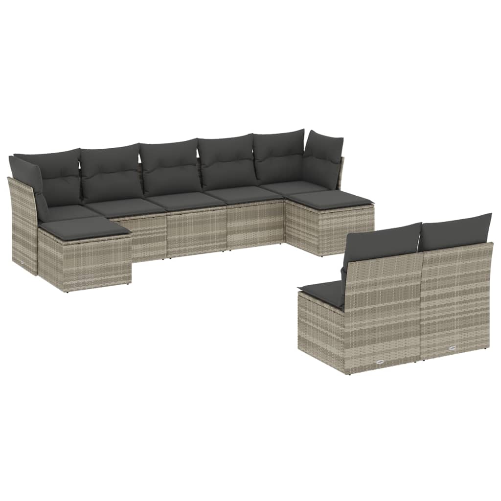 vidaXL Set muebles jardín 9 pzas y cojines ratán sintético gris claro