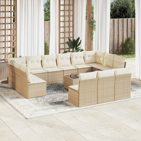 vidaXL Set sofás de jardín 14 pzas con cojines ratán sintético beige