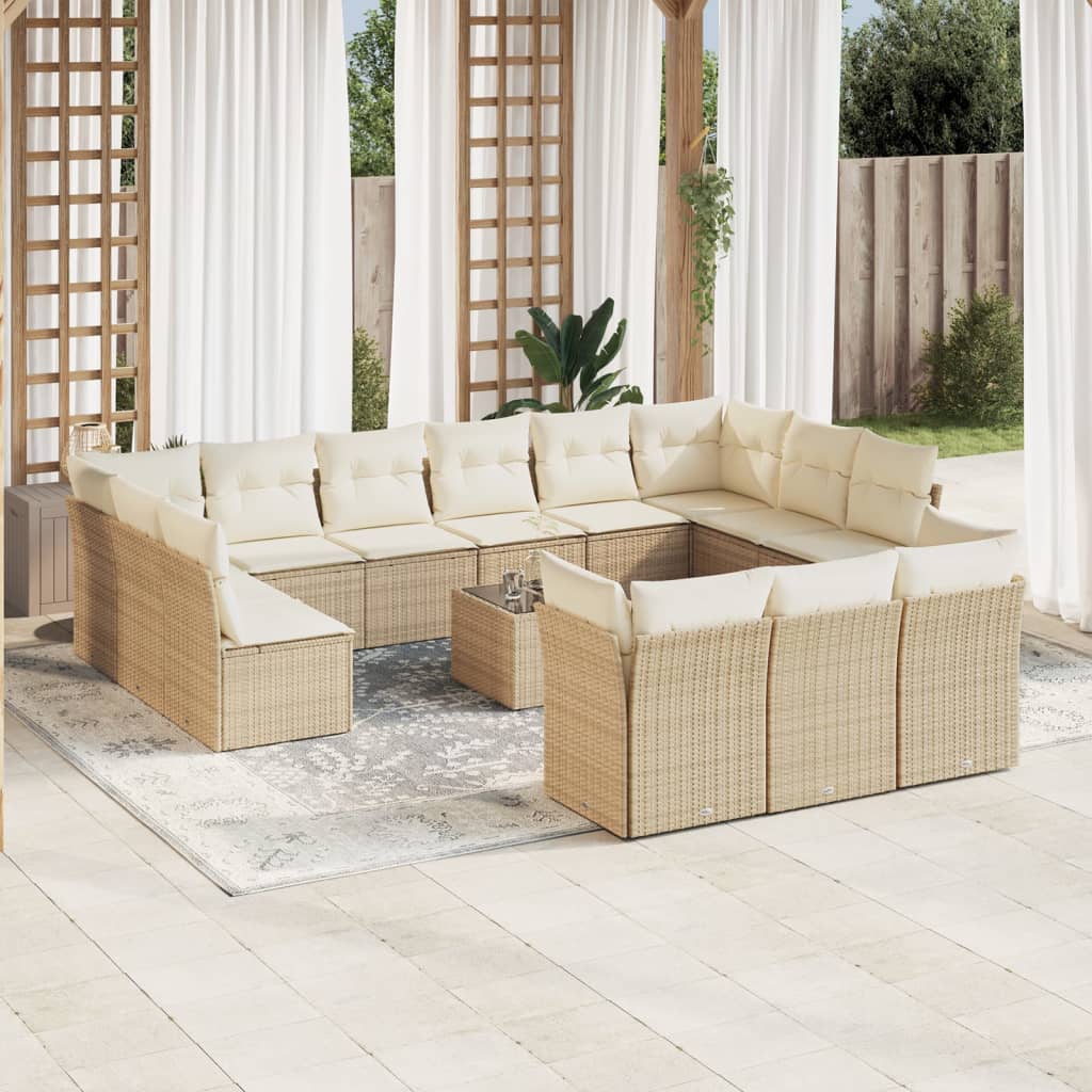 vidaXL Set sofás de jardín 14 pzas con cojines ratán sintético beige