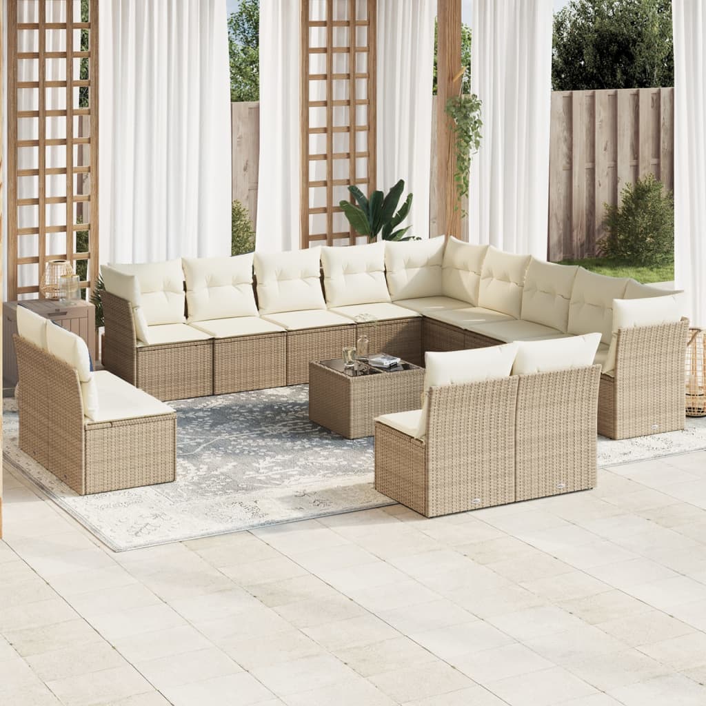 vidaXL Set sofás de jardín 14 pzas con cojines ratán sintético beige