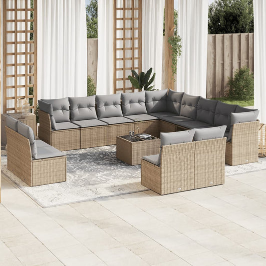 vidaXL Set sofás de jardín 14 pzas con cojines ratán sintético beige