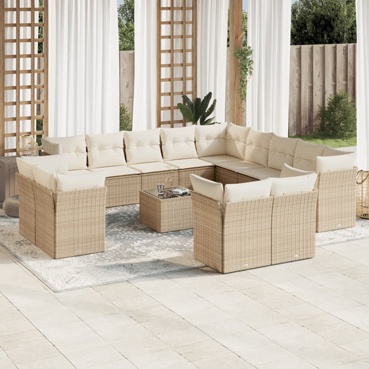 vidaXL Set sofás de jardín 14 pzas con cojines ratán sintético beige