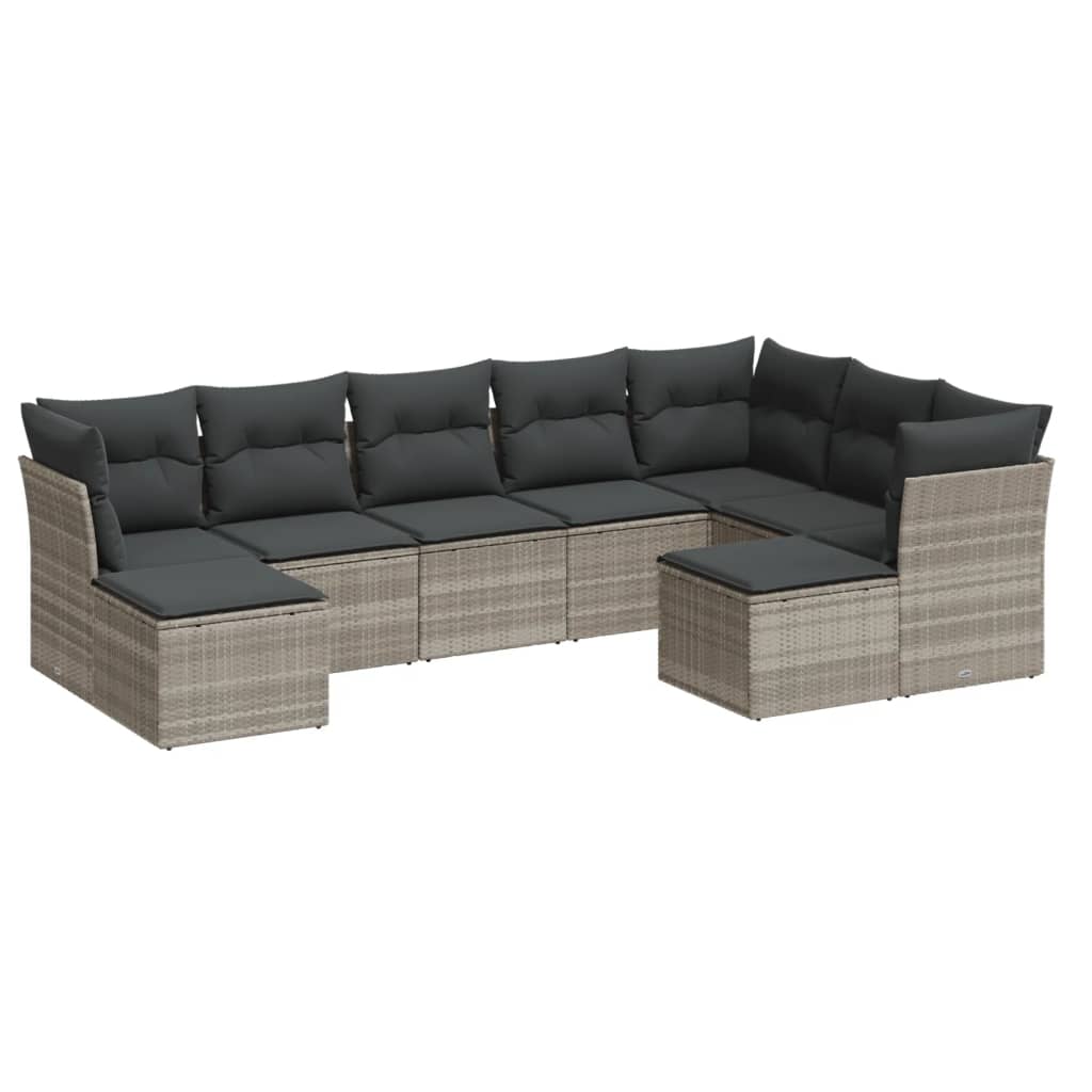 vidaXL Set muebles jardín 9 pzas y cojines ratán sintético gris claro