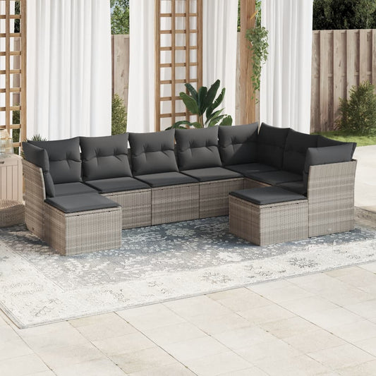 vidaXL Set muebles jardín 9 pzas y cojines ratán sintético gris claro