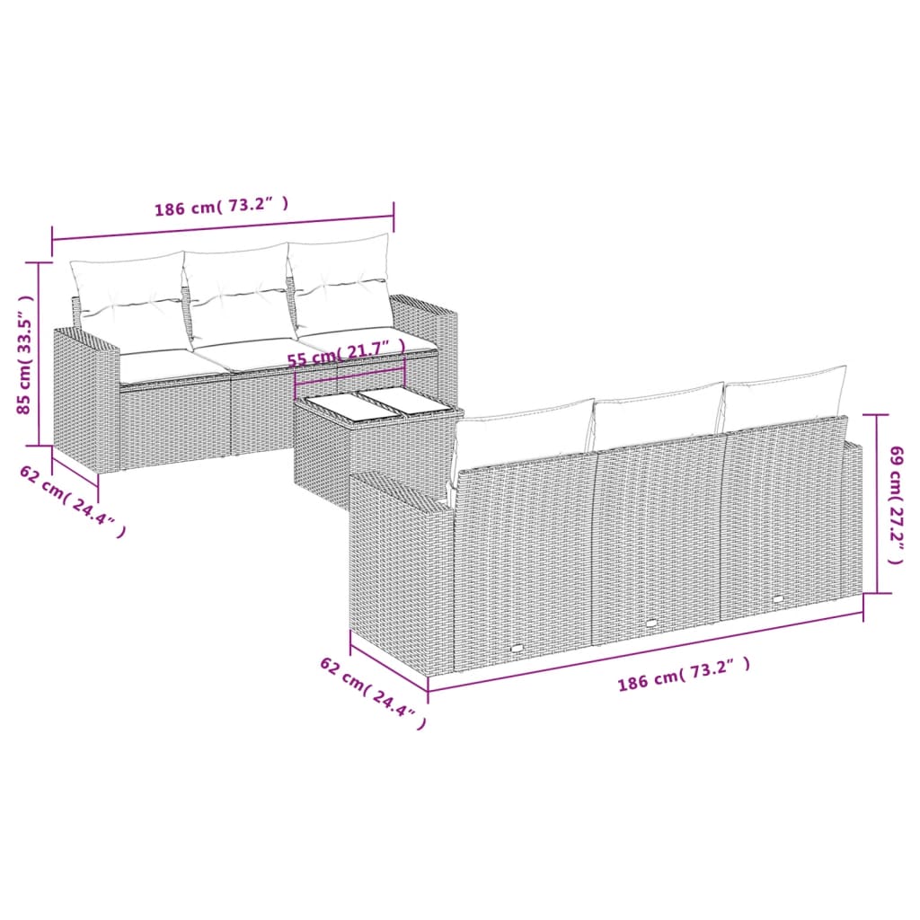 vidaXL Set sofás de jardín 7 piezas y cojines ratán sintético beige