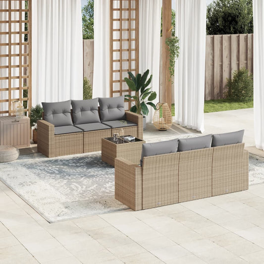 vidaXL Set sofás de jardín 7 piezas y cojines ratán sintético beige